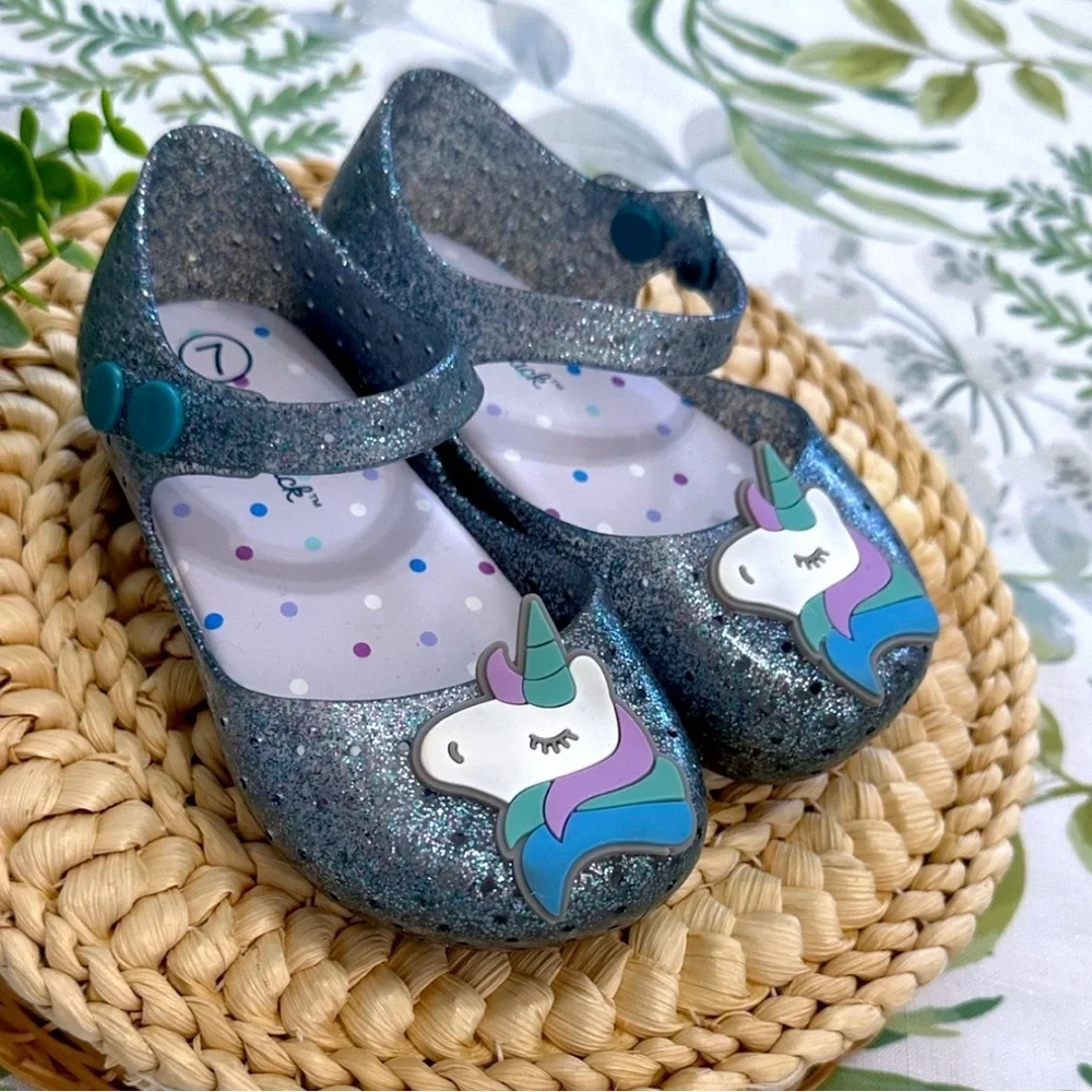 New Cat & Jack Toddler Girl’s Glitter Unicorn Jelly Sandals Size 7
